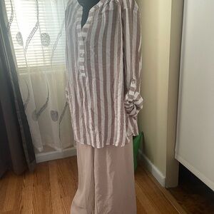 Striped Beige and White Women's Tunic Top